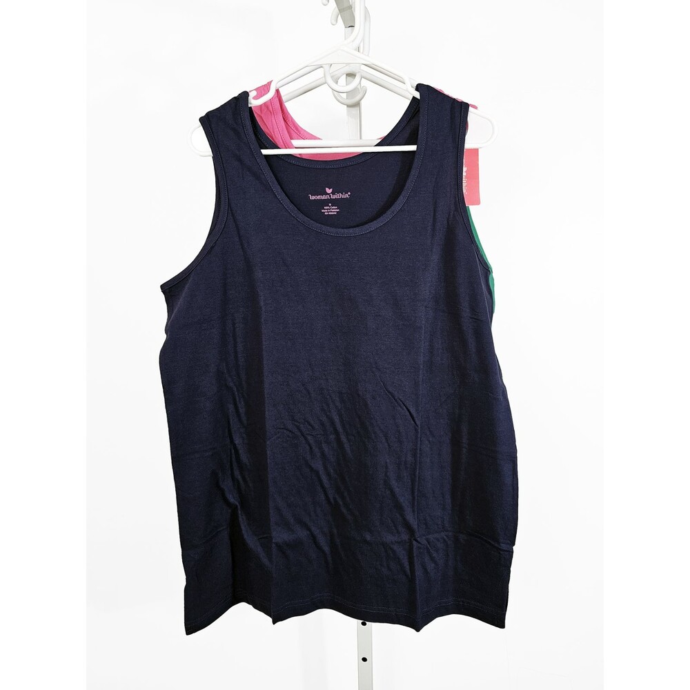 Woman Within  Size Medium 14/16  Bundle of 3 Tank Tops Blue Pink Green #88842